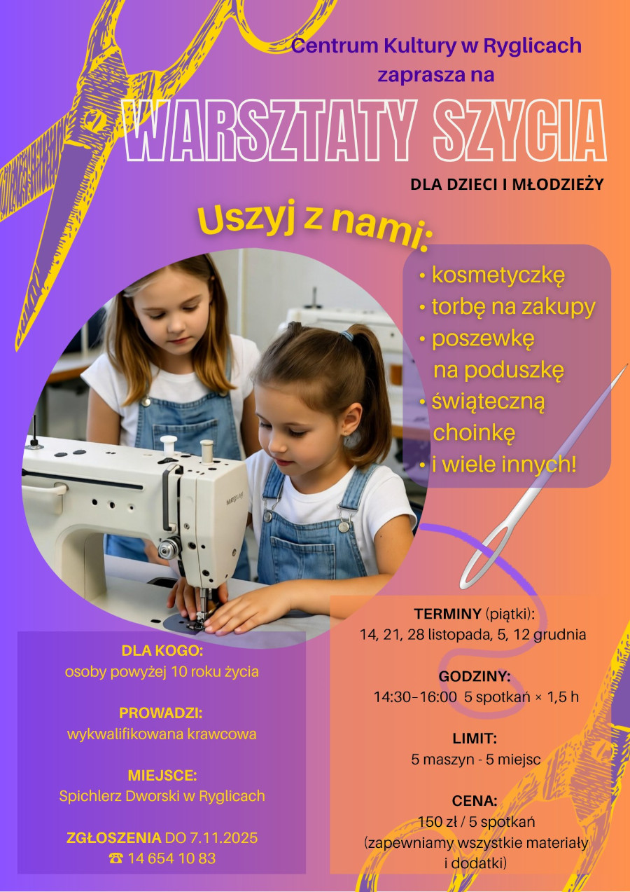 Informacja o warsztatach szycia dla dzieci i młodzieży