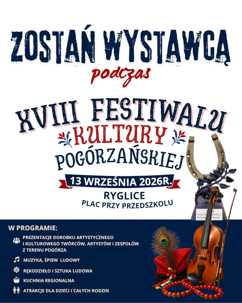Informacja o zaproszeniu wystawców na Festiwalu Kultury Pogórzańskiej
